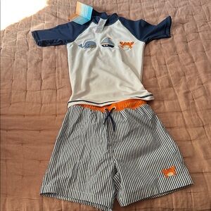 Next Navy and White Swim Set with Orange Details